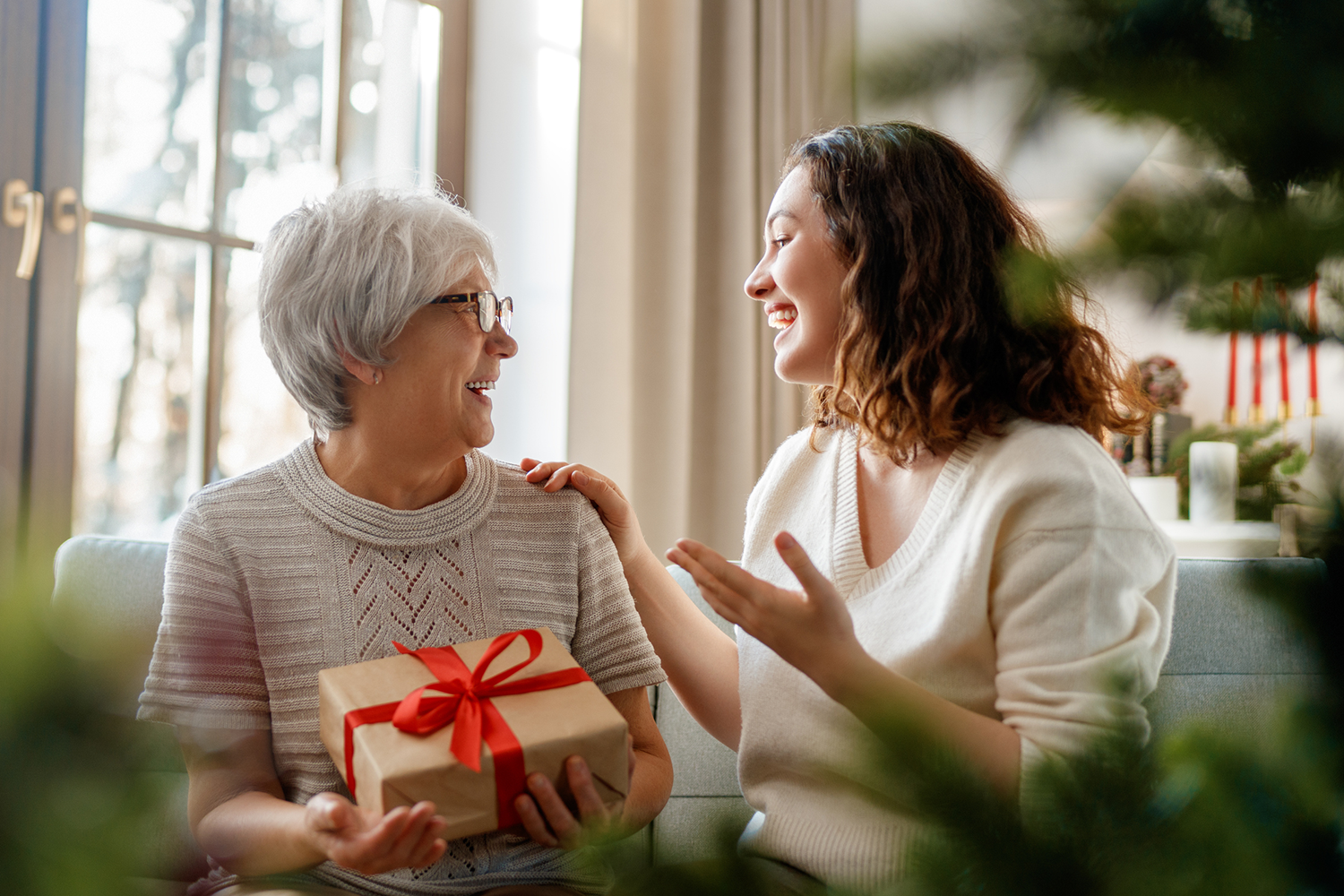 Mom and Daughter with Gift